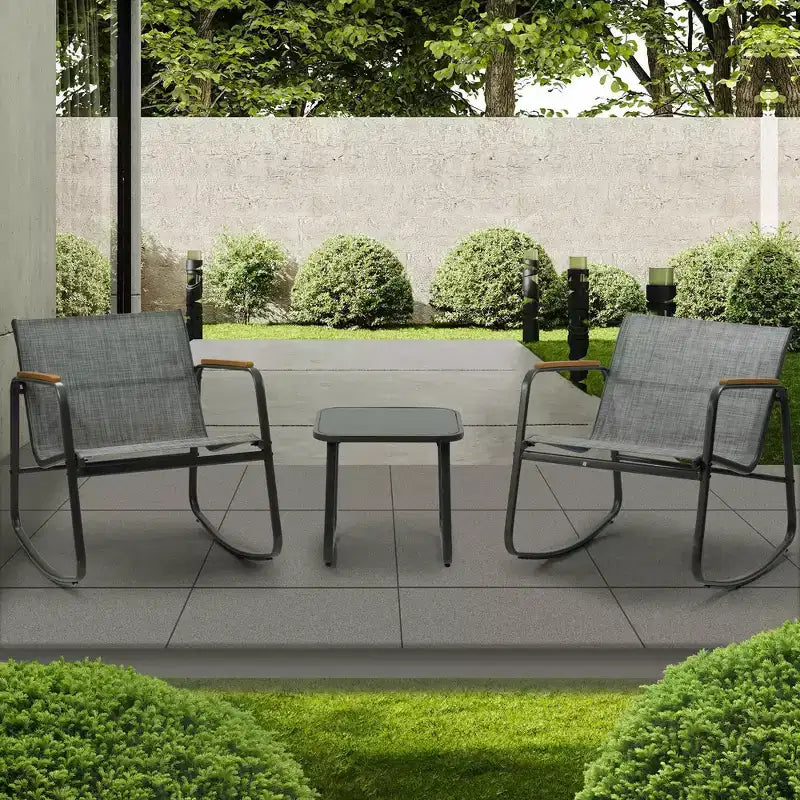 Kozyard Ensemble bistro de terrasse 3 pièces avec assise en Textilene respirant gris, cadre en métal thermolaqué pour jardin, bord de piscine, arrière-cour