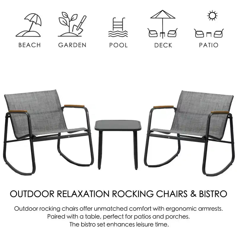 Kozyard Ensemble bistro de terrasse 3 pièces avec assise en Textilene respirant gris, cadre en métal thermolaqué pour jardin, bord de piscine, arrière-cour