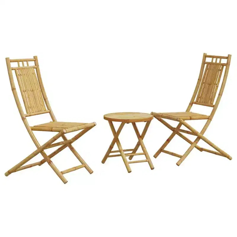 vidaXL Ensemble bistro en bambou naturel, 3 pièces, pliable