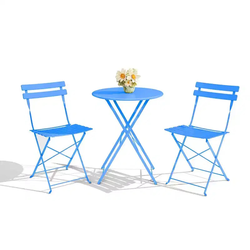 Ensemble de bistro pliant COZONY 3 pièces avec 2 chaises et table, mobilier d'extérieur en acier pour balcon, jardin, terrasse