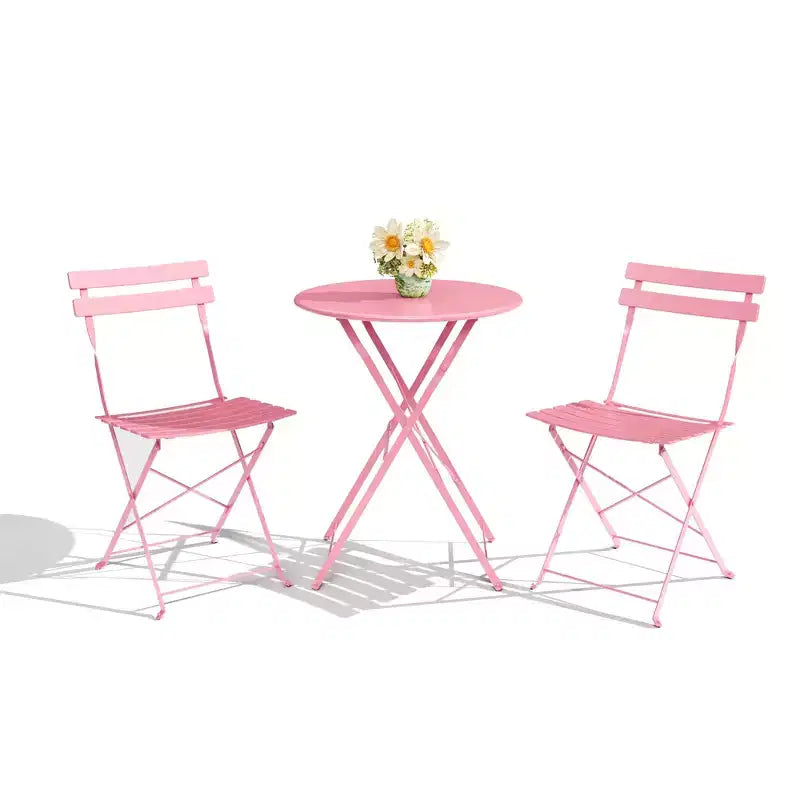 Ensemble de bistro pliant COZONY 3 pièces avec 2 chaises et table, mobilier d'extérieur en acier pour balcon, jardin, terrasse