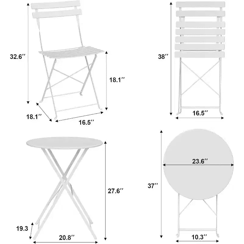 Ensemble de bistro pliant COZONY 3 pièces avec 2 chaises et table, mobilier d'extérieur en acier pour balcon, jardin, terrasse