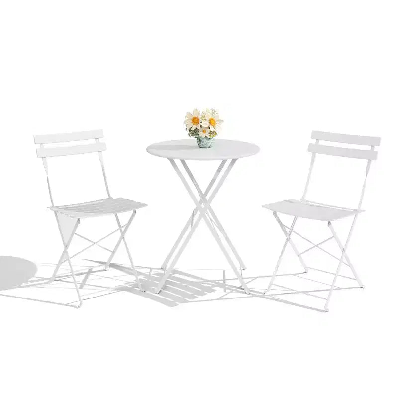 Ensemble de bistro pliant COZONY 3 pièces avec 2 chaises et table, mobilier d'extérieur en acier pour balcon, jardin, terrasse
