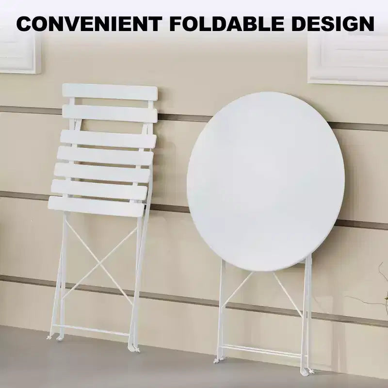 Ensemble de bistro pliant COZONY 3 pièces avec 2 chaises et table, mobilier d'extérieur en acier pour balcon, jardin, terrasse