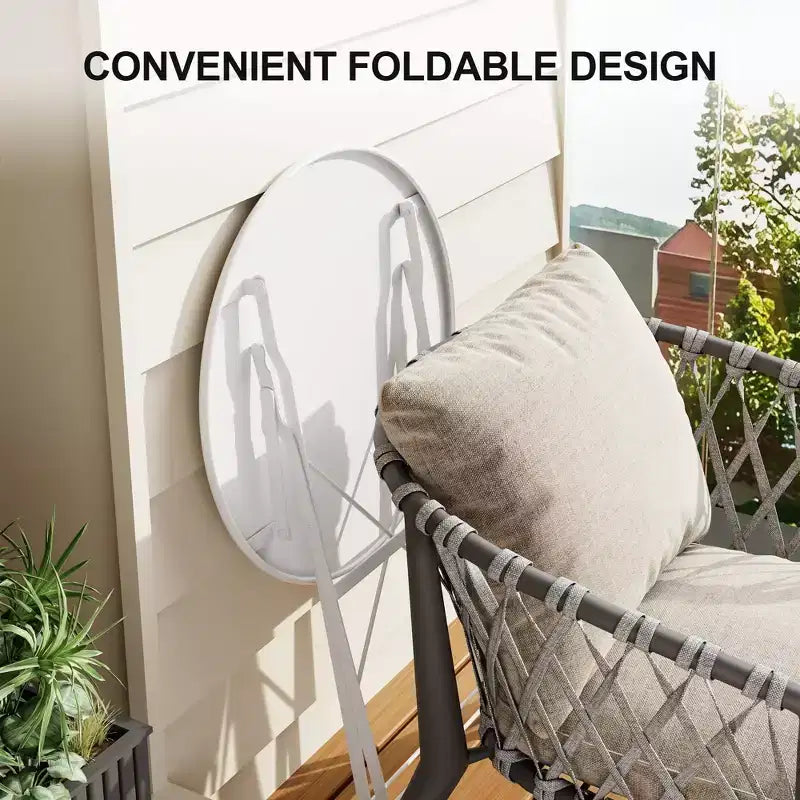Ensemble de bistro pliant COZONY 3 pièces avec 2 chaises et table, mobilier d'extérieur en acier pour balcon, jardin, terrasse