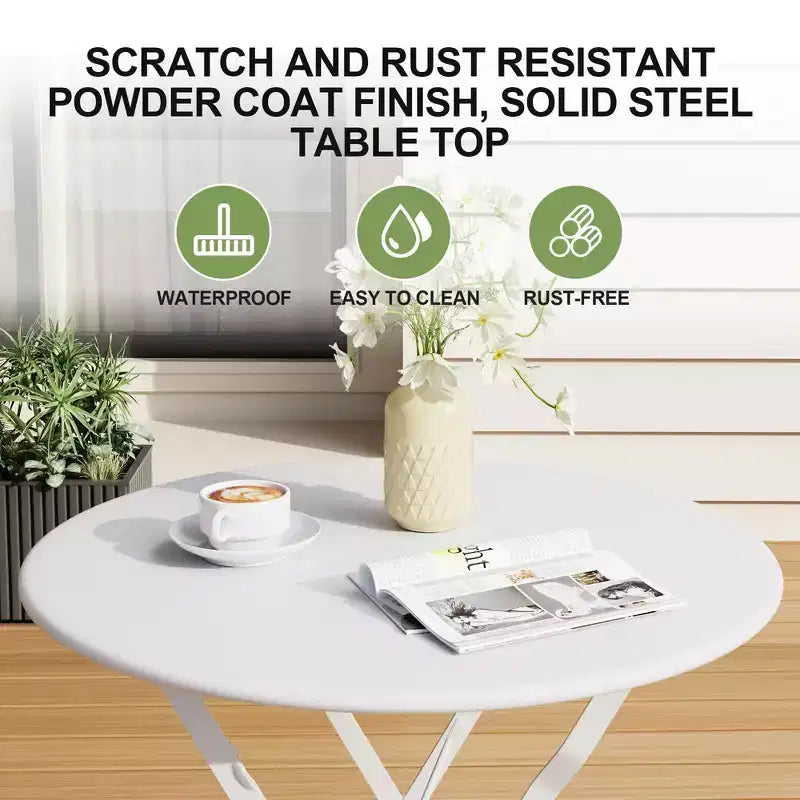 Ensemble de bistro pliant COZONY 3 pièces avec 2 chaises et table, mobilier d'extérieur en acier pour balcon, jardin, terrasse