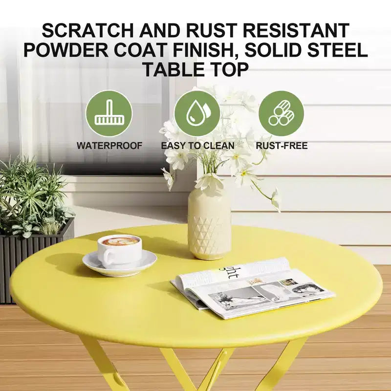 Ensemble de bistro pliant COZONY 3 pièces avec 2 chaises et table, mobilier d'extérieur en acier pour balcon, jardin, terrasse