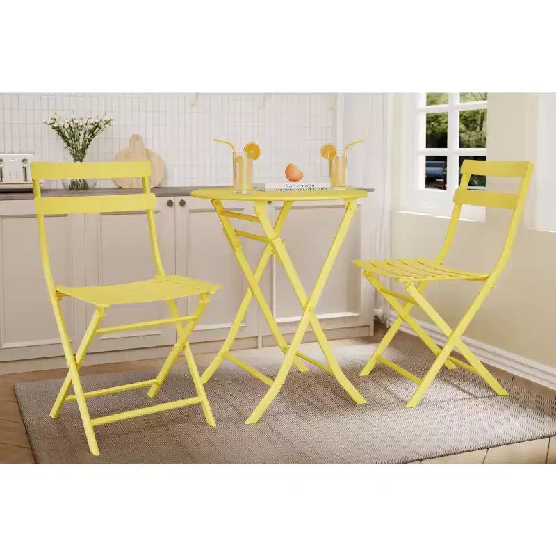 Ensemble de bistro pliant COZONY 3 pièces avec 2 chaises et table, mobilier d'extérieur en acier pour balcon, jardin, terrasse