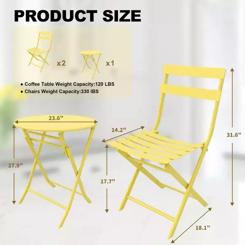 Ensemble de bistro pliant COZONY 3 pièces avec 2 chaises et table, mobilier d'extérieur en acier pour balcon, jardin, terrasse