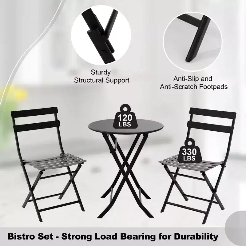 Ensemble de bistro pliant COZONY 3 pièces avec 2 chaises et table, mobilier d'extérieur en acier pour balcon, jardin, terrasse