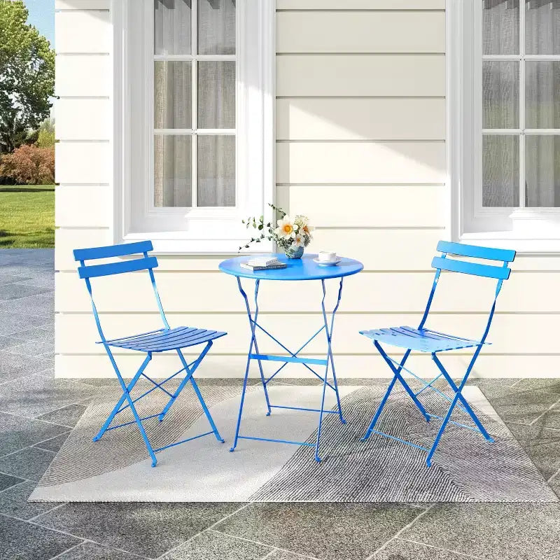 Ensemble de bistro pliant COZONY 3 pièces avec 2 chaises et table, mobilier d'extérieur en acier pour balcon, jardin, terrasse