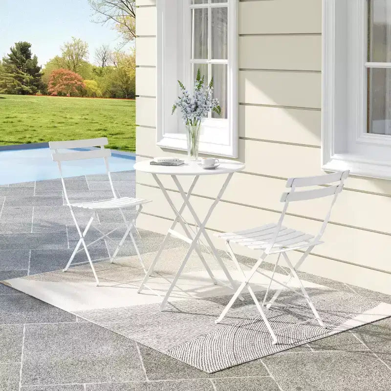 Ensemble de bistro pliant COZONY 3 pièces avec 2 chaises et table, mobilier d'extérieur en acier pour balcon, jardin, terrasse