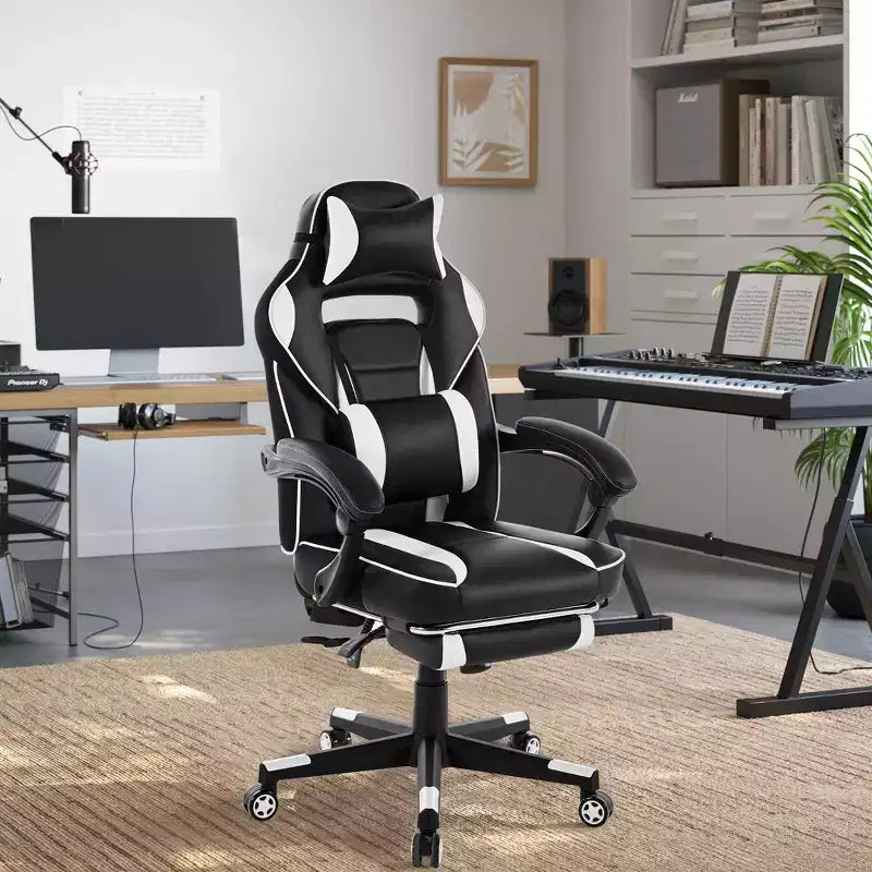 Chaise de bureau rose fleur de cerisier avec repose-pieds, chaise d'ordinateur ergonomique avec support lombaire et appui-tête, base pivotante à 360° et chaises de direction réglables en hauteur