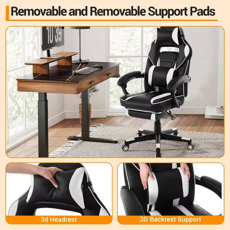 Chaise de bureau rose fleur de cerisier avec repose-pieds, chaise d'ordinateur ergonomique avec support lombaire et appui-tête, base pivotante à 360° et chaises de direction réglables en hauteur