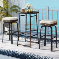 Ensemble de bar extérieur pivotant 3 pièces Costway avec 2 chaises, plateau en verre trempé, coussins moelleux