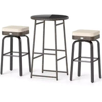 Ensemble de bar extérieur pivotant 3 pièces Costway avec 2 chaises, plateau en verre trempé, coussins moelleux