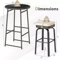 Ensemble de bar extérieur pivotant 3 pièces Costway avec 2 chaises, plateau en verre trempé, coussins moelleux