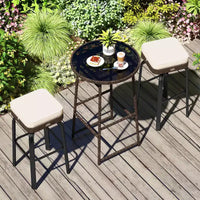 Ensemble de bar extérieur pivotant 3 pièces Costway avec 2 chaises, plateau en verre trempé, coussins moelleux