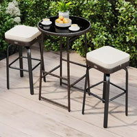 Ensemble de bar extérieur pivotant 3 pièces Costway avec 2 chaises, plateau en verre trempé, coussins moelleux