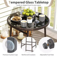 Ensemble de bar extérieur pivotant 3 pièces Costway avec 2 chaises, plateau en verre trempé, coussins moelleux