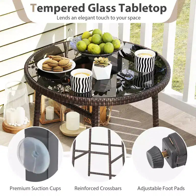 Ensemble de bar extérieur pivotant 3 pièces Costway avec 2 chaises, plateau en verre trempé, coussins moelleux