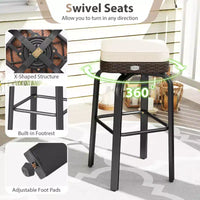 Ensemble de bar extérieur pivotant 3 pièces Costway avec 2 chaises, plateau en verre trempé, coussins moelleux