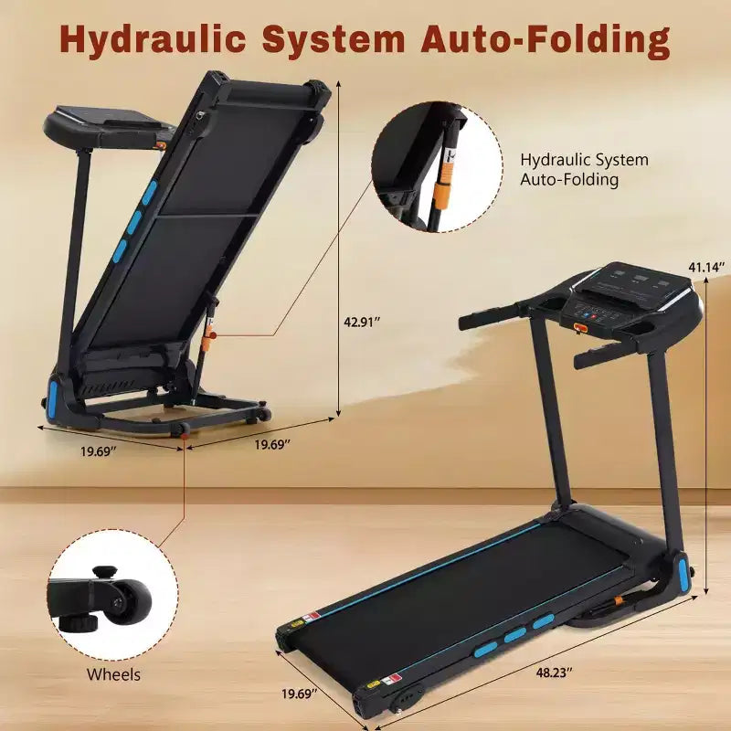 NAYSAYE Tapis roulant pliable 3.5HP système hydraulique avec inclinaison pour la course et la marche à domicile, Noir, 48.23*19.69*41.14