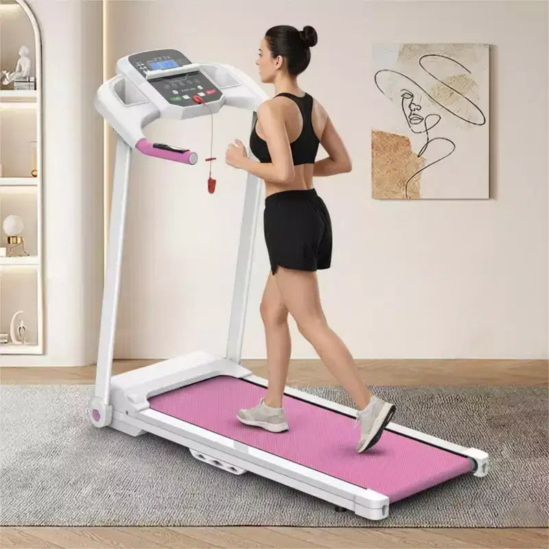 NAYSAYE Tapis roulant pliable 2.5HP machine de course et de marche pour la maison avec bande spacieuse pour l'exercice, Blanc et Rose, 47.64*24.8*45.67