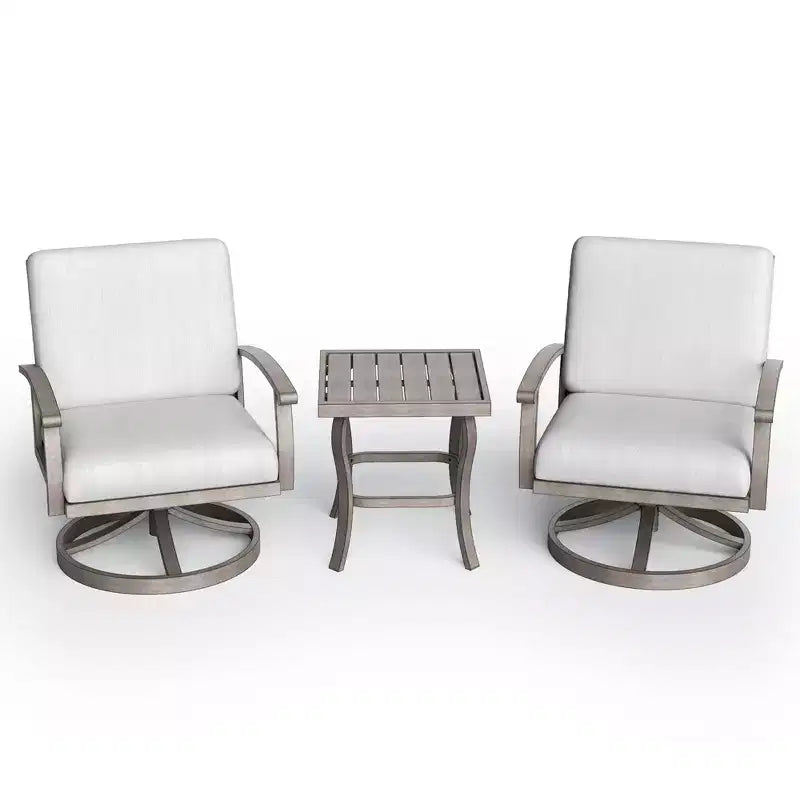 HAPPATIO Ensemble bistro d'extérieur en aluminium, 3 pièces, chaises de terrasse pivotantes avec coussins et table d'appoint, ensemble de mobilier de terrasse pour arrière-cour, porche (Gris)