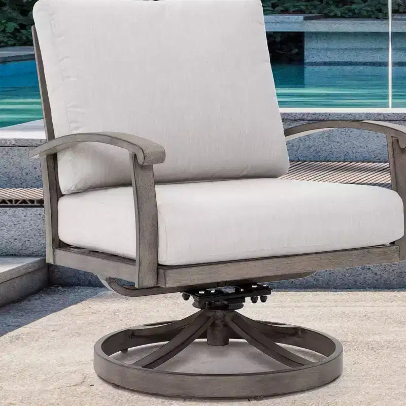 HAPPATIO Ensemble bistro d'extérieur en aluminium, 3 pièces, chaises de terrasse pivotantes avec coussins et table d'appoint, ensemble de mobilier de terrasse pour arrière-cour, porche (Gris)