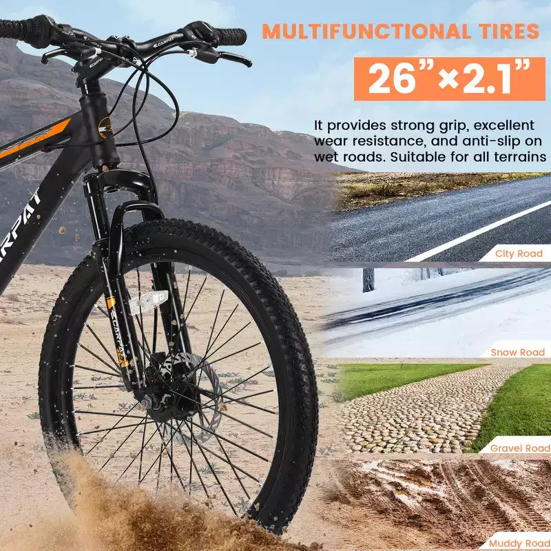 VTT Zeus & Ruta 26 avec 21 vitesses, double suspension, cadre en acier à haute teneur en carbone, pour adultes et adolescents