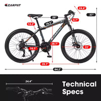 VTT Zeus & Ruta 24 avec 21 vitesses, double frein à disque, cadre en acier durable pour garçons et filles