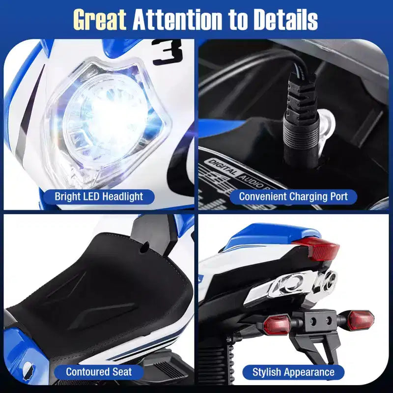 Costway Moto pour Enfants 6V, Moto Électrique avec Phares LED, Marine/Rose/Rouge/Noir