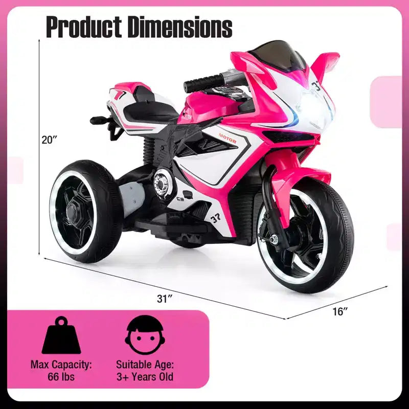 Costway Moto pour Enfants 6V, Moto Électrique avec Phares LED, Marine/Rose/Rouge/Noir