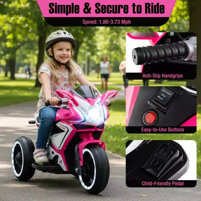Costway Moto pour Enfants 6V, Moto Électrique avec Phares LED, Marine/Rose/Rouge/Noir