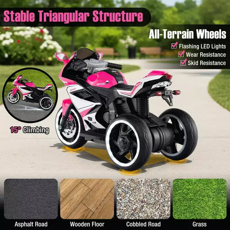 Costway Moto pour Enfants 6V, Moto Électrique avec Phares LED, Marine/Rose/Rouge/Noir