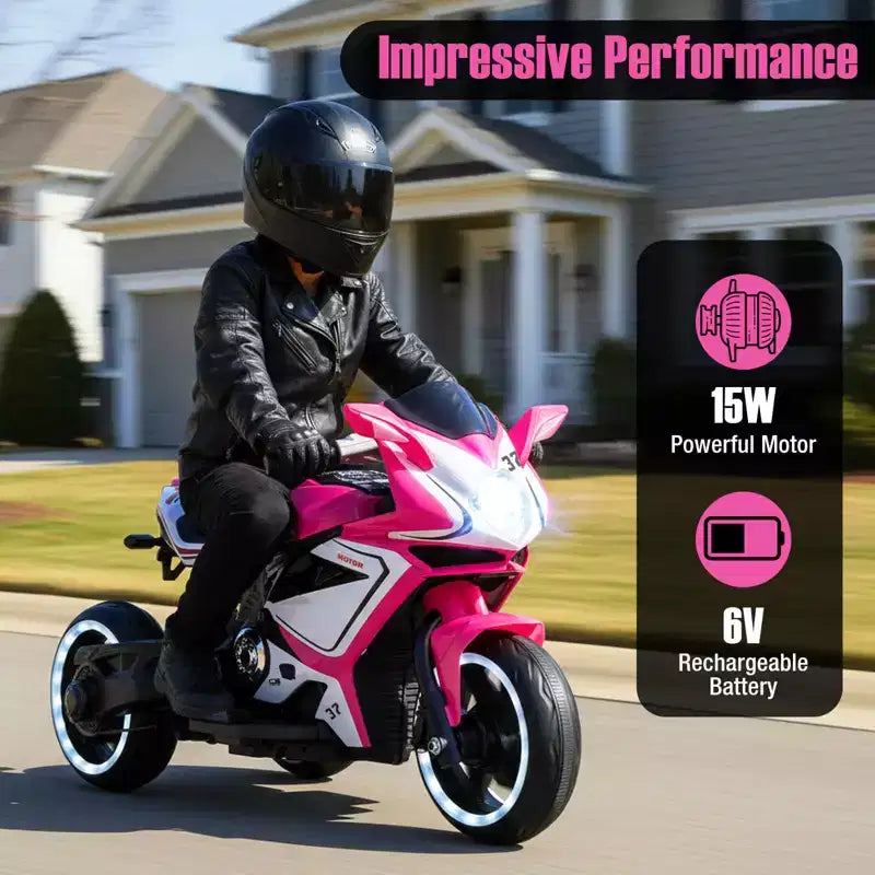 Costway Moto pour Enfants 6V, Moto Électrique avec Phares LED, Marine/Rose/Rouge/Noir