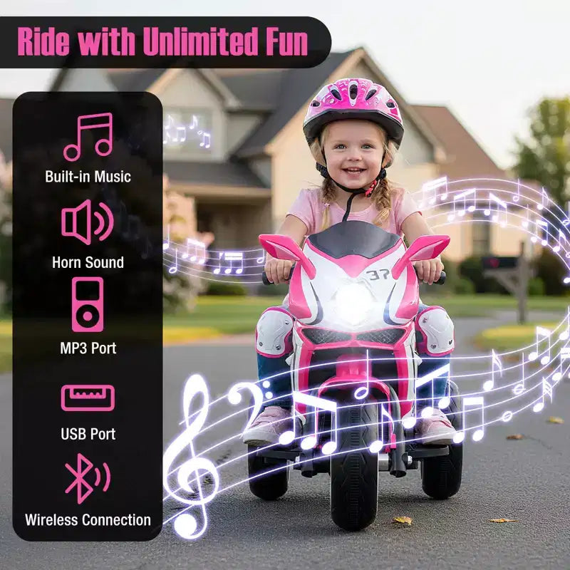 Costway Moto pour Enfants 6V, Moto Électrique avec Phares LED, Marine/Rose/Rouge/Noir