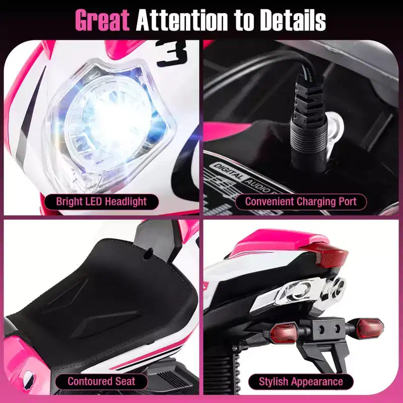 Costway Moto pour Enfants 6V, Moto Électrique avec Phares LED, Marine/Rose/Rouge/Noir