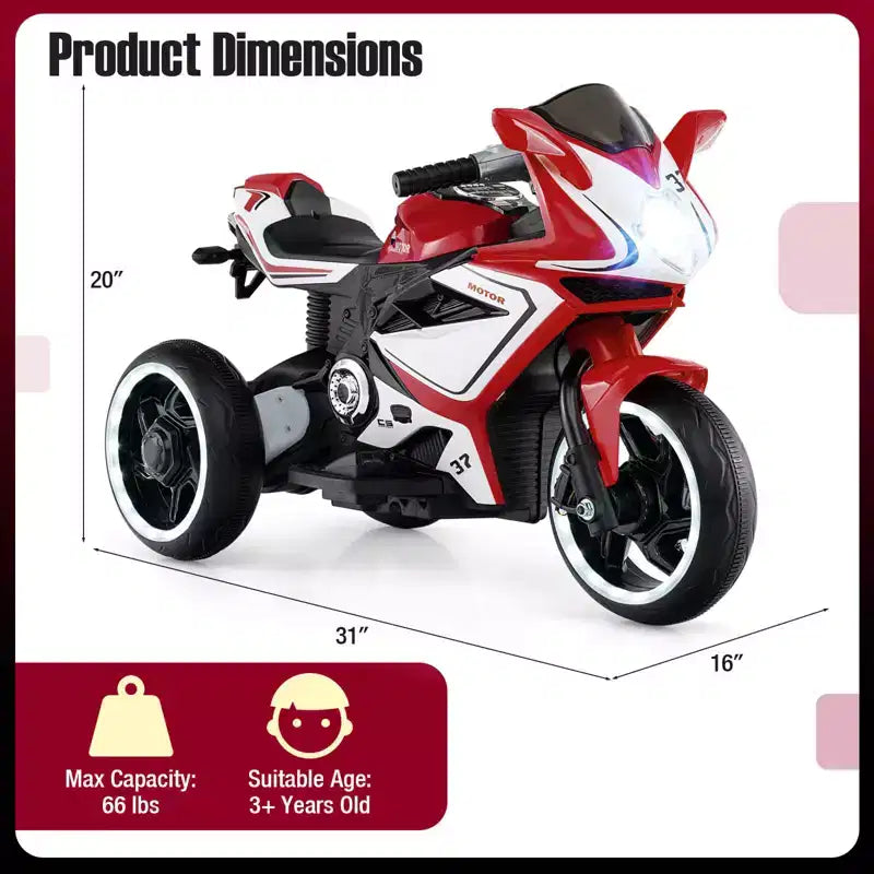 Costway Moto pour Enfants 6V, Moto Électrique avec Phares LED, Marine/Rose/Rouge/Noir