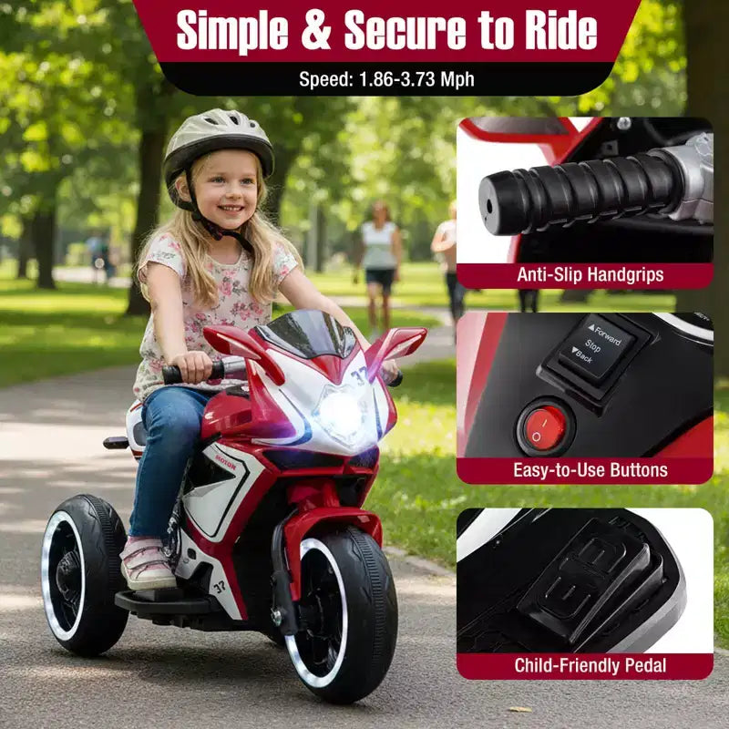 Costway Moto pour Enfants 6V, Moto Électrique avec Phares LED, Marine/Rose/Rouge/Noir