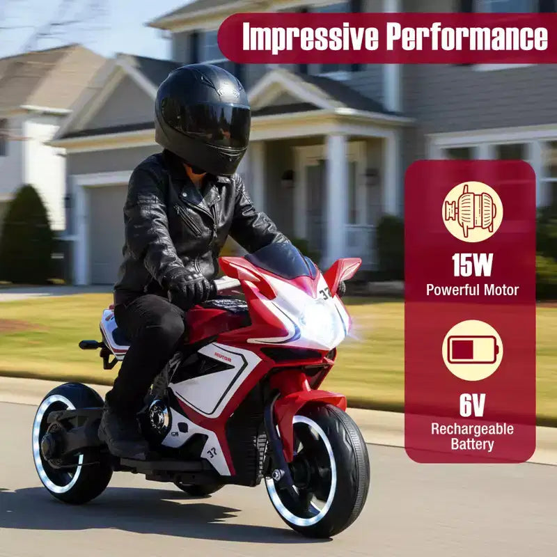 Costway Moto pour Enfants 6V, Moto Électrique avec Phares LED, Marine/Rose/Rouge/Noir