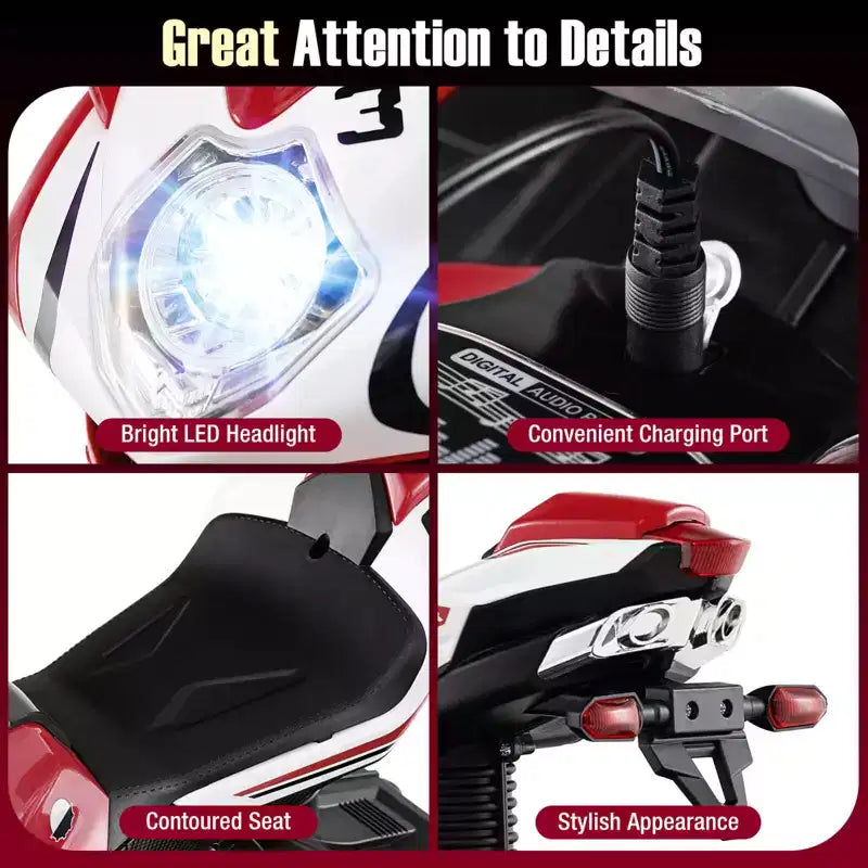 Costway Moto pour Enfants 6V, Moto Électrique avec Phares LED, Marine/Rose/Rouge/Noir
