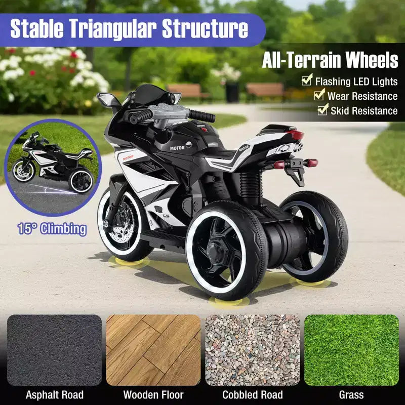 Costway Moto pour Enfants 6V, Moto Électrique avec Phares LED, Marine/Rose/Rouge/Noir