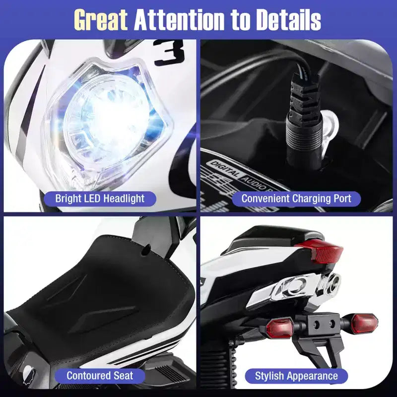 Costway Moto pour Enfants 6V, Moto Électrique avec Phares LED, Marine/Rose/Rouge/Noir