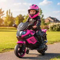 Moto électrique 6V pour enfants Costway avec musique, klaxon, roues d'entraînement détachables et phares LED Rose/Rouge/Bleu marine/Blanc