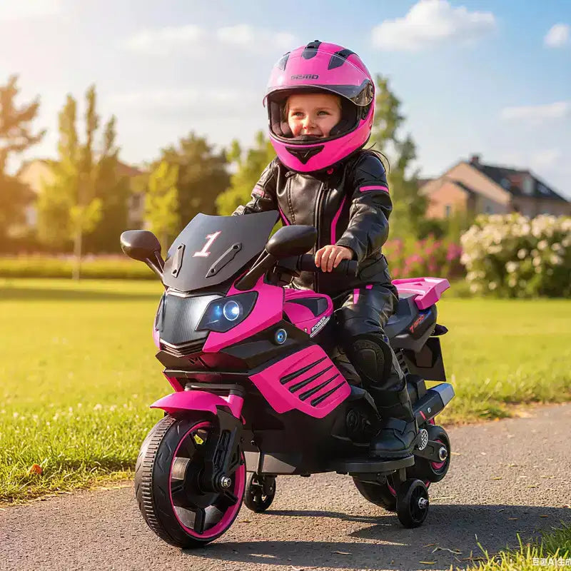 Moto électrique 6V pour enfants Costway avec musique, klaxon, roues d'entraînement détachables et phares LED Rose/Rouge/Bleu marine/Blanc