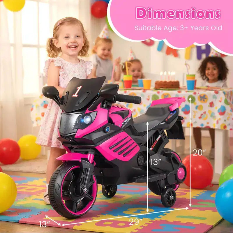 Moto électrique 6V pour enfants Costway avec musique, klaxon, roues d'entraînement détachables et phares LED Rose/Rouge/Bleu marine/Blanc