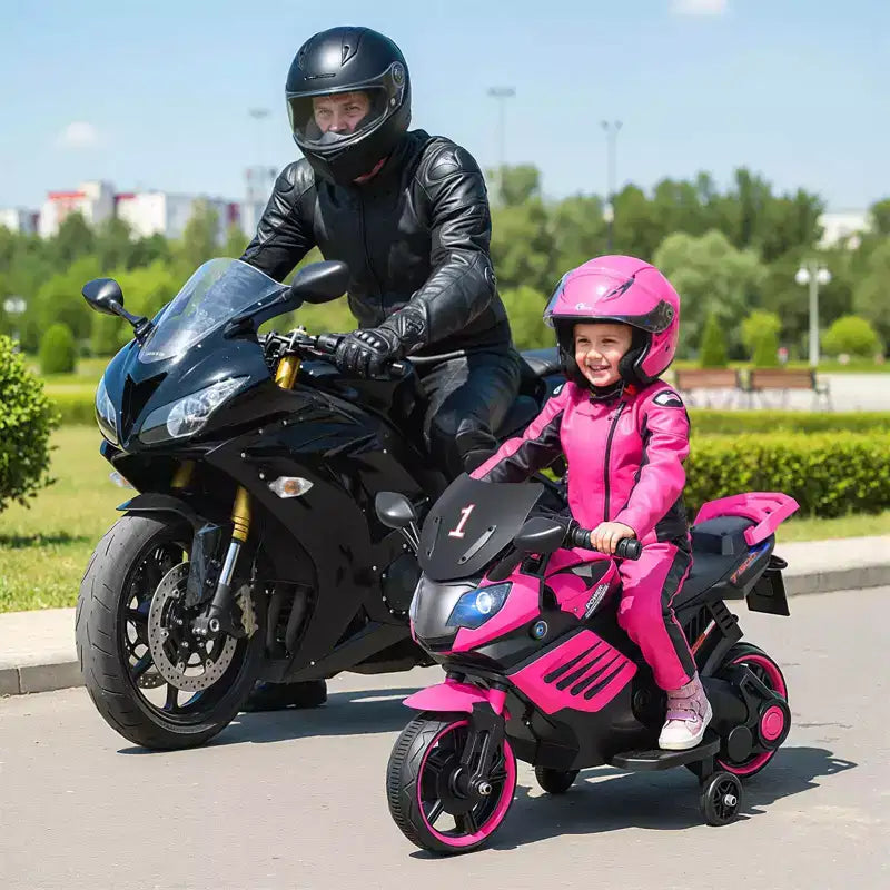 Moto électrique 6V pour enfants Costway avec musique, klaxon, roues d'entraînement détachables et phares LED Rose/Rouge/Bleu marine/Blanc