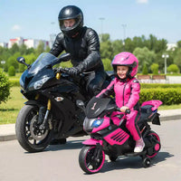 Moto électrique 6V pour enfants Costway avec musique, klaxon, roues d'entraînement détachables et phares LED Rose/Rouge/Bleu marine/Blanc